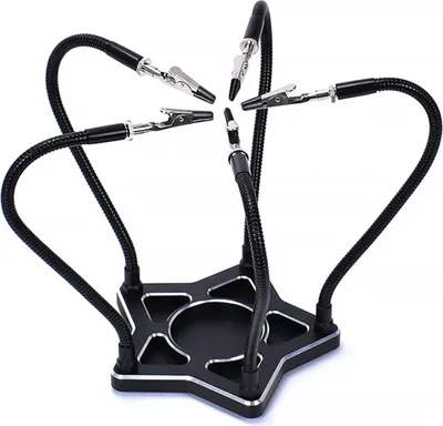 Zdjęcie produktu dla Stacja lutownicza Helping Hands, pięcioramienna stacja lutownicza, trzecie narzędzie do lutowania ręcznego ze stojakiem na lutownicę, elastyczne ramiona, metalowa podstawa do napraw elektronicznych, lutowania biżuterii, rękodzieła