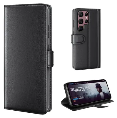 Produktbild von Echtleder Handyhülle für Samsung Galaxy S23 Ultra Lederhülle Cover Case Tasche Klapphülle Fliphülle Leder Hülle Farbe: Schwarz