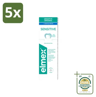Imagen del producto de 5 unidades de pasta dental Elmex Gentle White, triple protección, 75 ml, pack ahorro