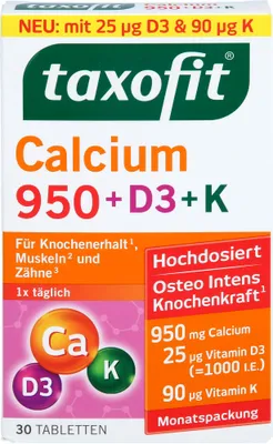 Produktbild von taxofit Calcium 950 + D3 + K, 30 St TAB