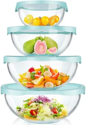 Produktbild von Famanu Glasschüsseln Set von 4 mit Deckeln - Platzsparend stapelbar
