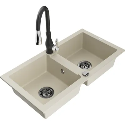 Obrázek produktu pro Mexen Mario 2-miskový granitový dřez s kuchyňskou baterií Savita, Béžová - 6504-69-672601-70