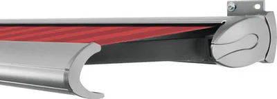 Produktbild von SOLUNA Kassettenmarkise Exclusiv 4,5x2,5 Stoff Dessin D035 Gestell E6EV1 silber eloxiert Antrieb rechts inkl. Motor und