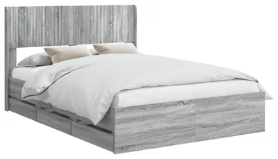 Image de vidaXL Sommier avec rangement et tête de lit, gris Sonoma