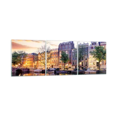 Produktbild von Bilder auf glas - Holland Kanal - 150x50cm - Glasbilder - Wandbilder - Bilder - Kunstdruck - zum Aufhängen bereit - Wanddekoration aus Glas - Glas Bilder - Wandbild auf Glas - 3 Teile - GCA150x50-4068