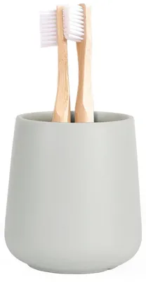 Image de Gobelet à brosses à dents en céramique, gris, rond, 350 ml, finition mate
