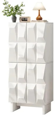 Produktbild von Schuhschrank - Sideboard - 4 Türen - 4 Fächer - Verstellbare Einlegeböden - Relief-Front - Weiß - 60,5 x 34 x 135,5 cm