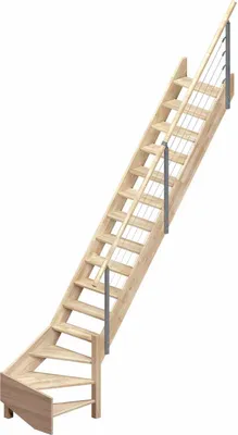 Produktbild von Dolle Raumspartreppe Brest bis 320cm Geschosshöhe 1/4-gewendelt unten rechts in Eiche unbehandelt inklusive Geländer