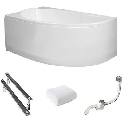 Produktbild von Aqua For You | Asymmetrische Badewanne Miki - 145x85 Cm - Antibakterielle Beschichtung - Weiße Verkleidung - Eckbadewanne - Links Seite - Acryl