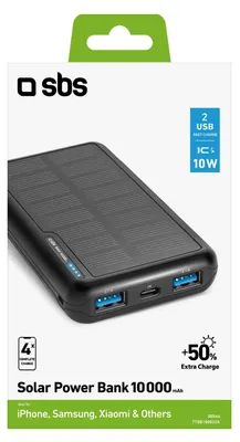Image de SBS Banque d'énergie solaire 10.000mAh chargeur mobile avec panneau solaire intégré