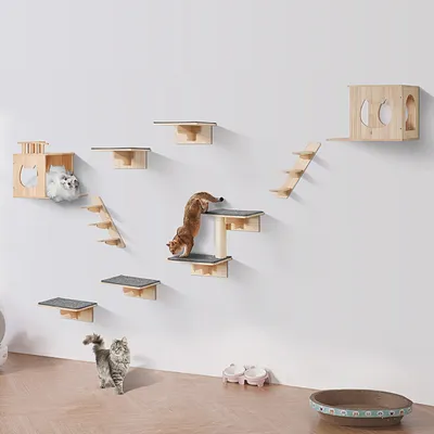 Immagine prodotto di Set di mobili per gatti da montare a parete, con mensole per arrampicata e amache, per uso interno