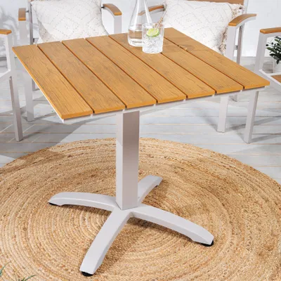 Produktbild von riess-ambiente Moderner Bistrotisch DESIGNO 70cm natur greige Aluminium wetterfest Gartentisch Tisch Beistelltisch