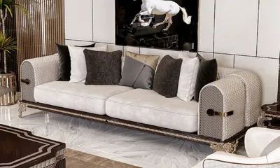 Produktbild von Casa Padrino Luxus Barock Sofa Creme / Grau / Dunkelbraun / Gold