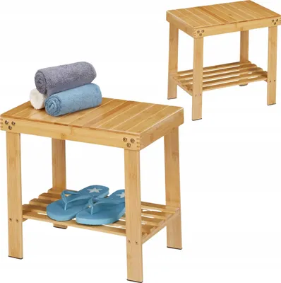 Obrázek produktu pro Bambusová Koupelnová Stolička Relaxdays - Stylový a Praktický Taburet do Vaší Koupelny či Předsíně! Samostatná Montáž Snadná!