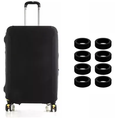 Produktbild von Kofferschutz, elastisch, schwarzer Gepäckbezug mit 8 Schutzfolien für Gepäckräder, Schutzhülle, Kofferbezug, Gepäckbezug mit Schutzhülle, Kofferbezug, Kofferbezug, schwarz, L: Passt 26-28 Zoll