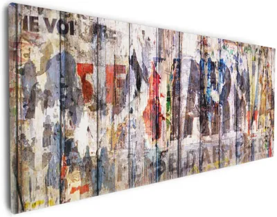 Produktbild von Wallario Premium Leinwandbild Bemalte Holzplanken mit alter Schrift in Größe 30 x 75 cm