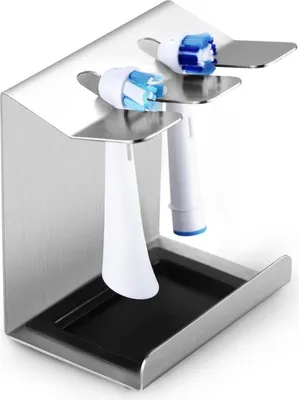 Immagine prodotto di Portaspazzolino in acciaio inox con vaschetta di raccolta per 2 testine di spazzolino elettrico