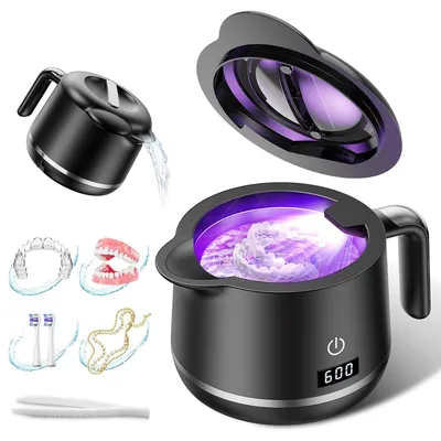 Produktbild von Schmuckreiniger, UV-Gebissreiniger, 180ml, Timer, 2 Reinigungsmodi, für Zahnprothesen, Brillen, Schmuck etc