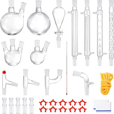 Produktbild von Labor-Destillationsset, 3,3 Boro-Laborglas-Destillationsset mit 24, 40 Verbindungen, 1000 ml Destillationsgerät für ätherische Öle, 32-teiliges Set mit Glasgeräten