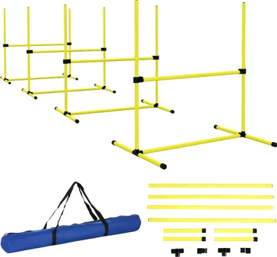 Produktbild von Hunde Agility-Set, Hürden/Slamonstangen/Bodenstangen, Tragetasche, robust, Gelb