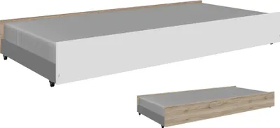 Produktbild von Bettgestell Ausziehliege für Bett JOHANNESBURG-43 in weiß und Eiche Nb., B/H/T: ca. 94/27/199 cm