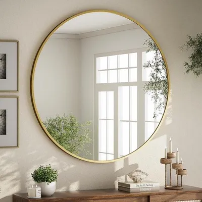 Produktbild von FastShopping - Rundspiegel 60 cm in Gold - Dekorative Wandspiegel Rund mit Aluminiumrahmen - Spiegel des Badezimmers - Wandspiegel für Schlafkay
