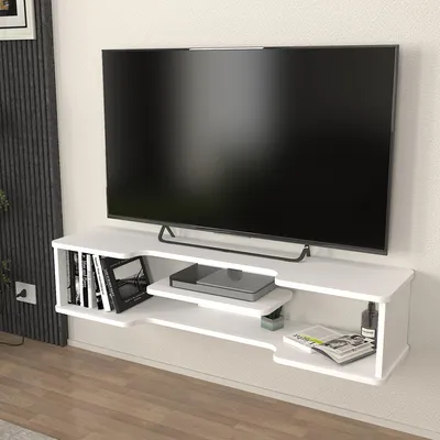 Obrázok produktu pre Závesný TV stolík "Yrela" s káblovými vývodmi 120 x 30 x 26 cm biely