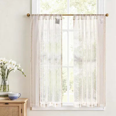 Productafbeelding van Gestreept gordijnset, 2 stuks, 65 cm breed x 115 cm hoog, beige