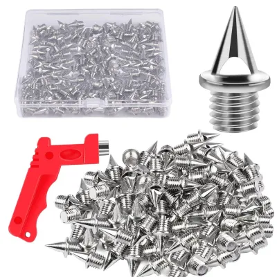 Produktbild von 120 Stück 1/4-Zoll-Spikes aus Edelstahl in Pyramidenform, Ersatzspikes für Sportschuhe, inklusive Spikeschlüssel für Leichtathletik-, Crosslauf- und Sprintschuhe