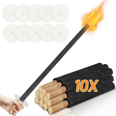 Obrázok produktu pre Fiqops 10x baterky, voskové baterky vrátane ochrany rúk, s extra dlhou rukoväťou, na nočné prechádzky a podujatia v záhrade alebo na Veľkú noc/Silvestra