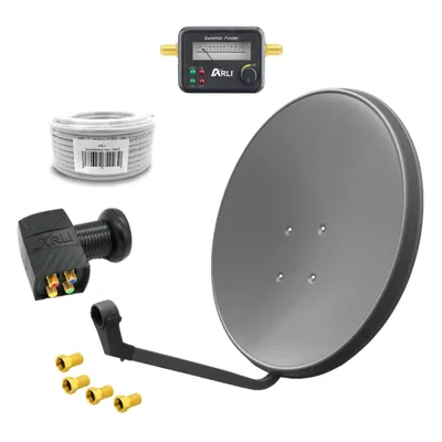 Produktbild von ARLI 60 cm HD Sat Anlage grau + Quad LNB + 20m Kabel + Satfinder + 4x F-Stecker vergoldet