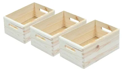 Zdjęcie produktu dla Zestaw 3 pojemników do przechowywania - 30 x 20 x 14 cm - naturalne drewno