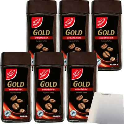 Produktbild von Gut & Günstig Gold löslicher Hochland Kaffee entkoffeiniert 100% Arabica 6er Pack (6x100g Packung) + usy Block