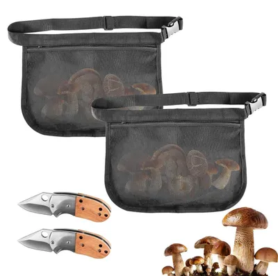 Productafbeelding van Paddestoelenmes met borstel en tas, inklapbaar, 7 cm lemmet, roestvrij staal, houten handvat