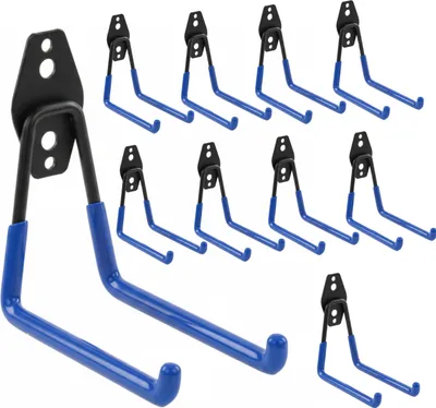 Obrázek produktu pro Sada 10 ks nástěnných háčků od BOTLE, háčky na nářadí, pro elektrické nářadí, „rovné“ 13 cm, stabilní s PVC povrchem, pro garáž, dílnu, kůlnu, háčky na sportovní nářadí, dvojité háčky, nosnost do 30 kg