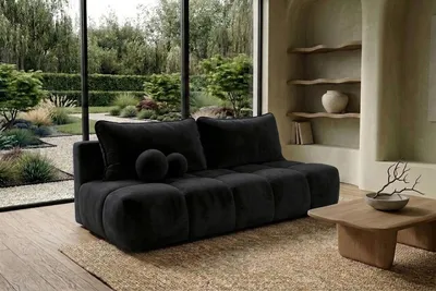 Zdjęcie produktu dla Sofa z funkcją spania i pojemnikiem, tkanina welurowa Bluvel, Czarny, COCO