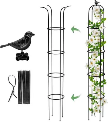 Image de Tuteur métallique 1 pièce, structure métallique avec motif de roses, support pour plantes grimpantes et fleurs, 189 x 27 cm