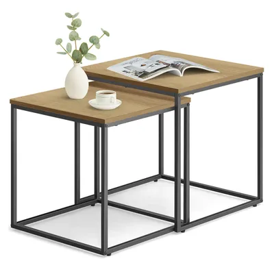 Produktbild von FORTENA Couchtisch Set 2er Eiche Beistelltisch Wohnzimmertisch Holzoptik Schwarz Metall