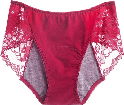 Produktbild von Damen Menstruationshöschen Spitze Einfarbig Plus Size Po-lifted Mittlere Taille Nahtlos Elastisch Periode Auslaufsicher Slips Unterhosen Weibliche Unterwäsche