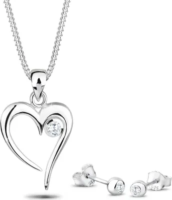 Produktbild von ELLI Schmuckset 925 Sterling Silber Halskette Ohrringe Herz-Anhänger Zirkonia Romantisch Elegant
