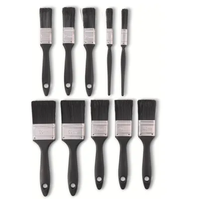 Produktbild von Pinsel Set 10-tlg. Flachpinsel Schwarz Malerpinsel Lasurpinsel Set für Farbe Lack Lasur Heimwerker Renovierung Detail & Flächenarbeiten