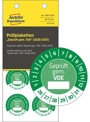Produktbild von Avery Zweckform 6984-2026, Prüfplaketten, ? 30 mm, 10 Bögen, grün