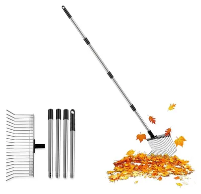 Produktbild von Verstellbarer Gartenharke mit Stiel – 21 Zinken – 40 cm breit – 160 cm lang