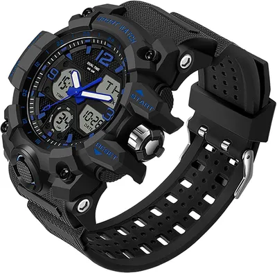Produktbild von Militär Herren Armbanduhr Analog Digital Sportuhr mit Stoppuhr, Alarm, LED, 2 Zeitzonen, 5ATM Wasserdicht, Laufuhr mit Harzband für Outdoor & Alltag