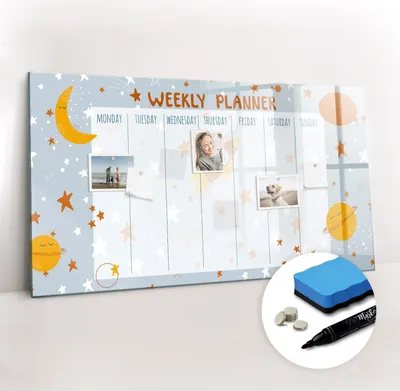 Produktbild von Magnetpinnwand Memoboard - Zubehörsatz - Schwarzer Marker + Schwamm + Magnete - 120 x 60 cm - Wochenplaner