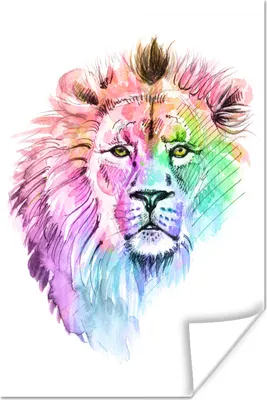 Produktbild von MuchoWow® Poster Löwe - Farben - Illustration 20x30 cm - Papierdruck