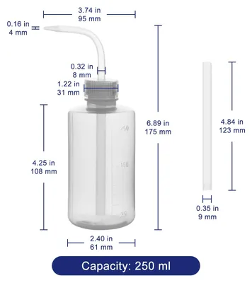 Imagen del producto de Botella de lavado química de LDPE, 250 ml, con abertura estrecha, para uso en laboratorio