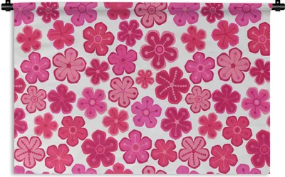 Produktbild von MuchoWow® Wandteppich Wandbehang Blumen - Rosa - Muster 60x40 cm Tapisserie Dekoration Wandtuch - Wanddekorationen