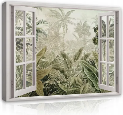Produktbild von Leinwandbild Fenster Wald 100x70 cm XXL Amazonia Fensterblick Modern Canvas Bilder Leinwandbilder Schlafzimmer Wohnzimmer Wandbilder Kunstdruck Wand Bild auf Leinwand Aufhängefertig