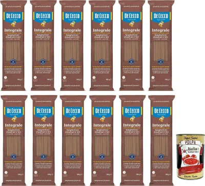Produktbild von 12x De Cecco Speghettoni Quadrati Integrali N°413 Hartweizengrieß Pasta,Vollkornnudeln,Italienischer Weizen,500g-Packung + Italian Gourmet Polpa di Pomodoro 400g Dose